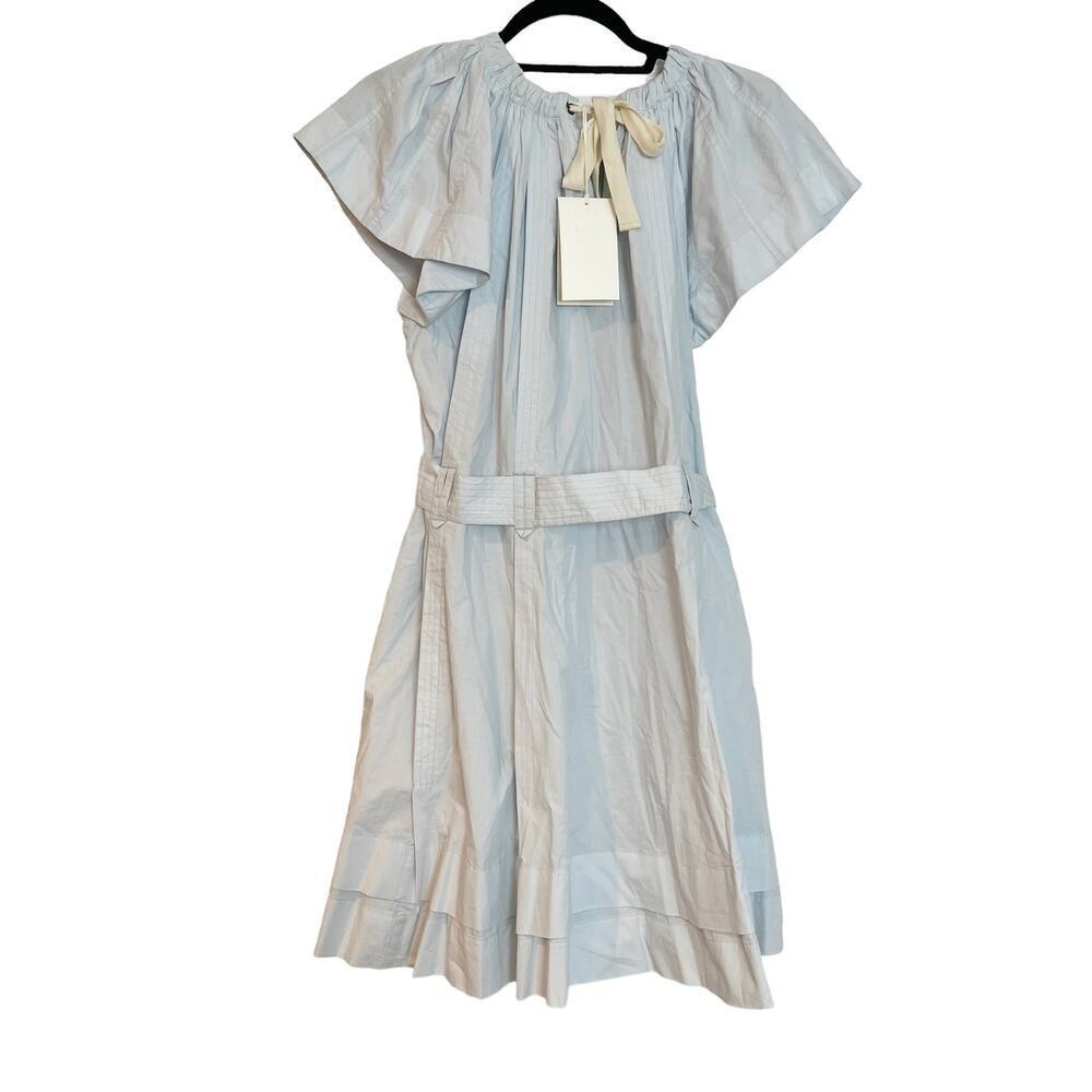 Ulla Johnson Mae Mini Dress Sea Glass Poplin Babydoll Pleated Women's Size 6 NWT - Picture 13 of 13